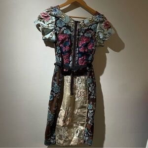 Anthropologie Byron short sleeved embroidered dress with belt multicolour floral